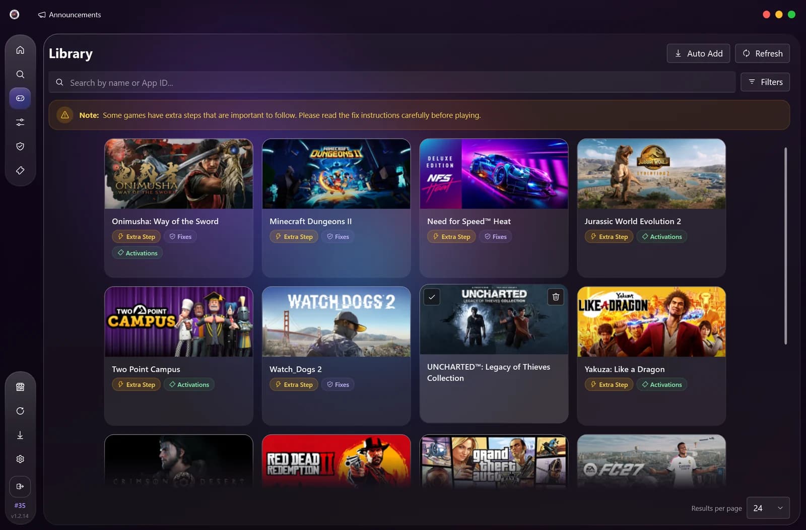 Atlas Tools library page with game cards